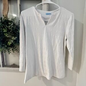 J. McLaughlin White Carly‎ Chainlink Catalina Cloth Split V Neck Top Size M